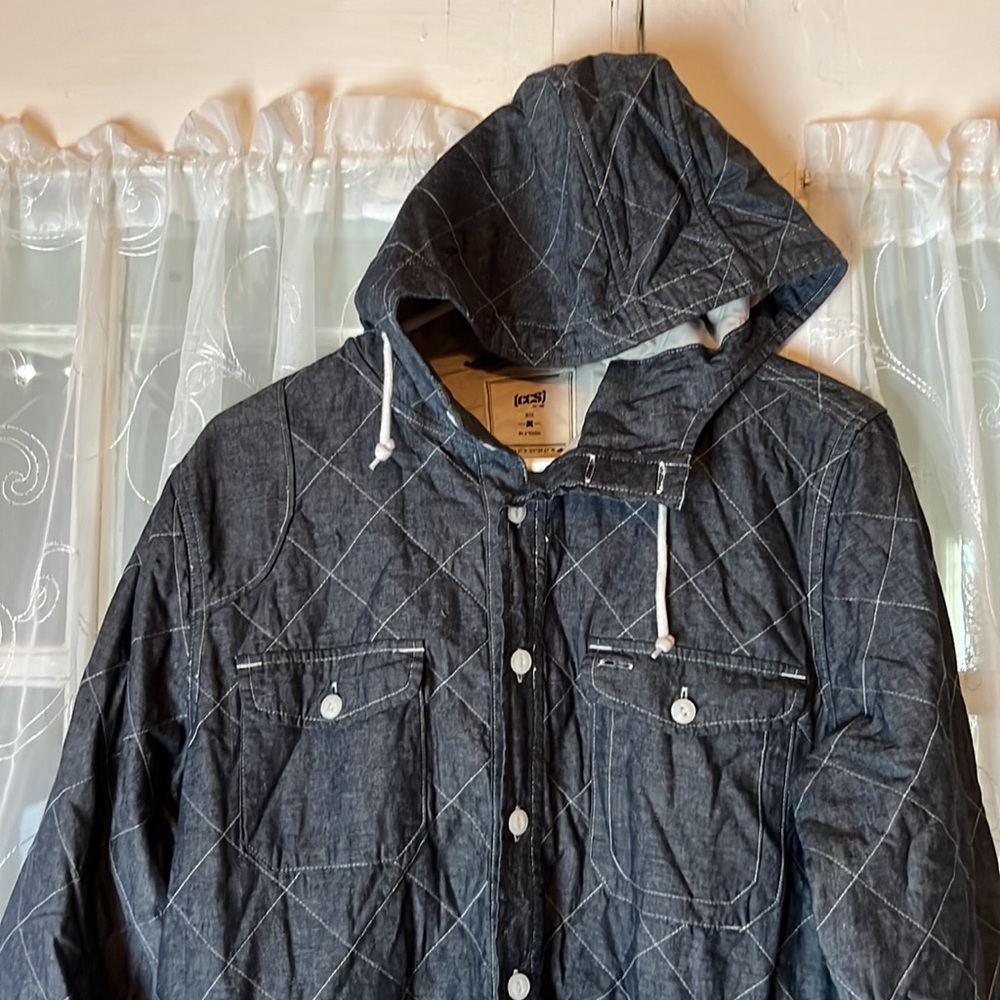 CCS Skateboarding Blue Chambray Quilted Denim Hooded Jacket Men’s Medium